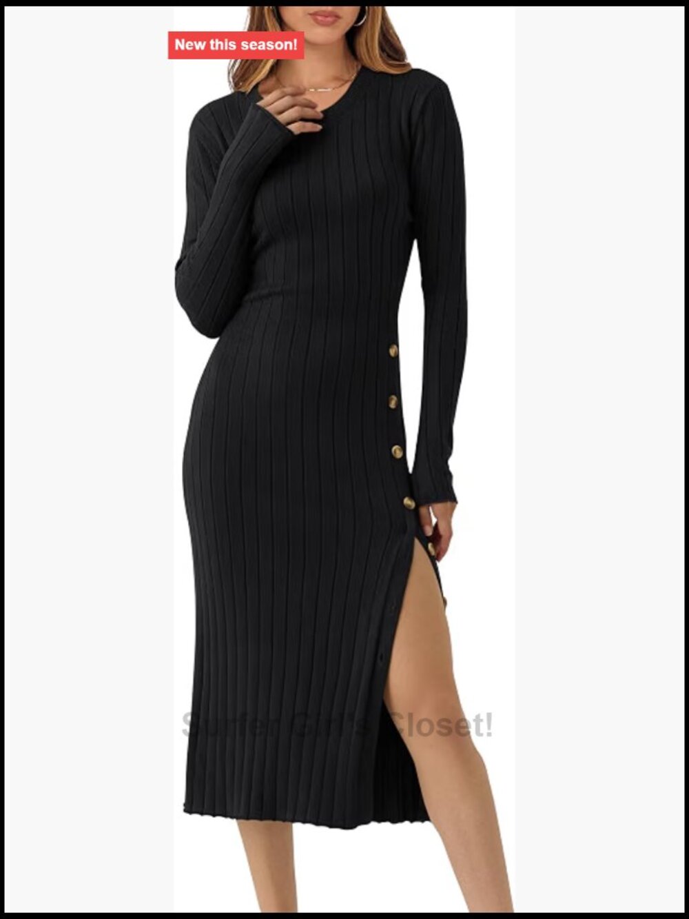 Long Sleeve Ribbed Knit Bodycon Midi Sweater Dress